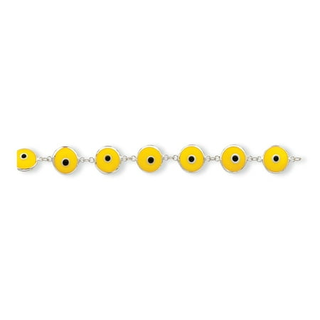 - Sterling Silver 11 MM 3-D Enameled Opaque Yellow Eye Bracelet, 7.5