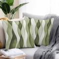 thumbnail image 2 of Throw Pillow Covers 16x16 Inch Set of 2, Sage Green Stripes Waterproof Outdoor Pillow Covers, Retro Farmhouse Abstract Ripple Decorative Cushion Pillowcases for Couch, Sofa, Bed, Garden, Patio, 2 of 9