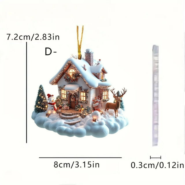 Christmas Tree Decorations, Exquisite Acrylic House Hanging Ornament with Winter Snowy Scenery Theme