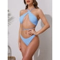 thumbnail image 2 of DARING DIVA Women's Criss Cross Ribbed Knit Bikini Sets Medium Light Blue, 2 of 6