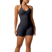 Tumotour Two Piece Sets For Women 2025 Summer Yoga Outfits Backless Strappy Sports Bra And High Waisted Shorts Matching Workout Set