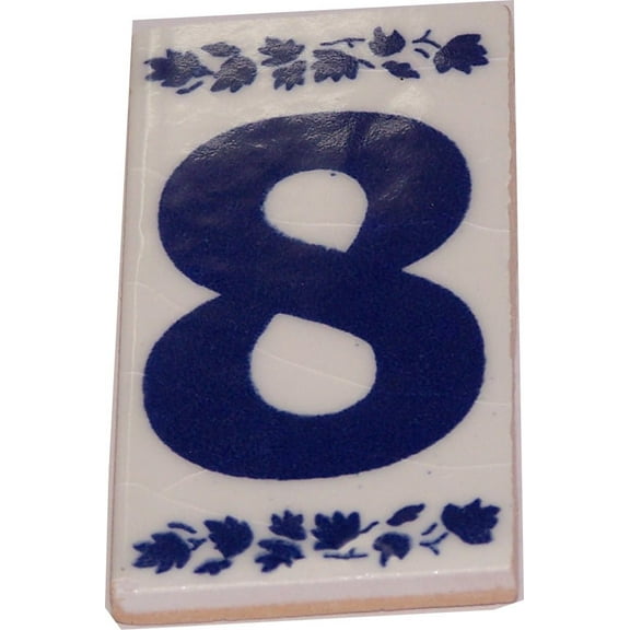 Holy Land Market Numeral Eight Painted Tile from Jerusalem - 3x1.5 Inches - Asfour Outlet Trademark