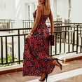 thumbnail image 5 of TIHLMK Women Dresses Summer Fashion Women V-Neck Boho Printing Suspender Lacing Sleevess Holiday Dress Long Skirt, 5 of 8