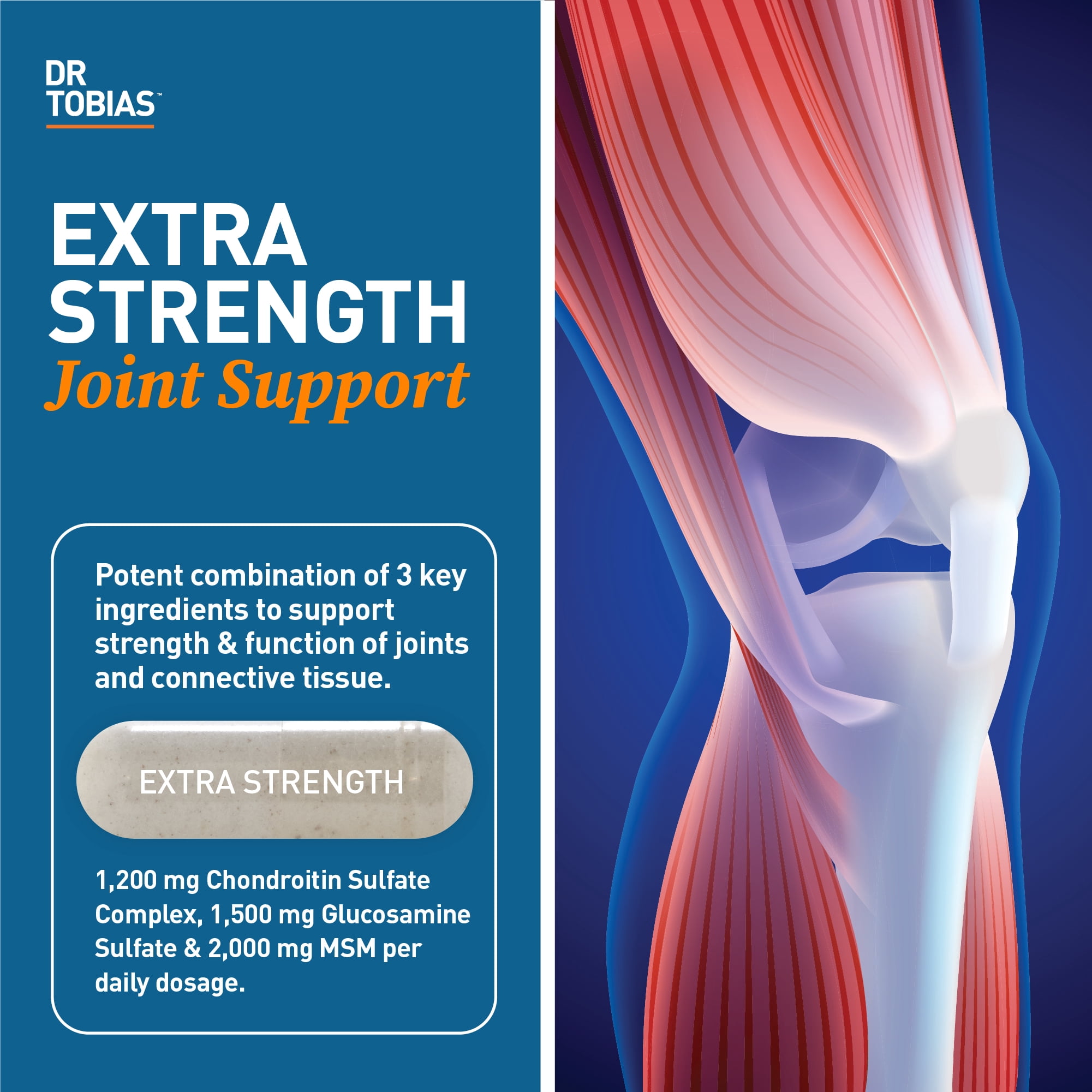 Dr. Tobias Joint Support Supplement with Glucosamine Chondroitin MSM, Supports Connective Tissue, Function & Flexibility, Extra Strength Joint Supplements for Men & Women, 240 Capsules