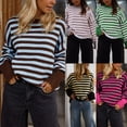 thumbnail image 2 of 2026 Fall/Winter New Women's Crewneck Brown and Light Blue Striped Oversized Knit Sweater, 2 of 6