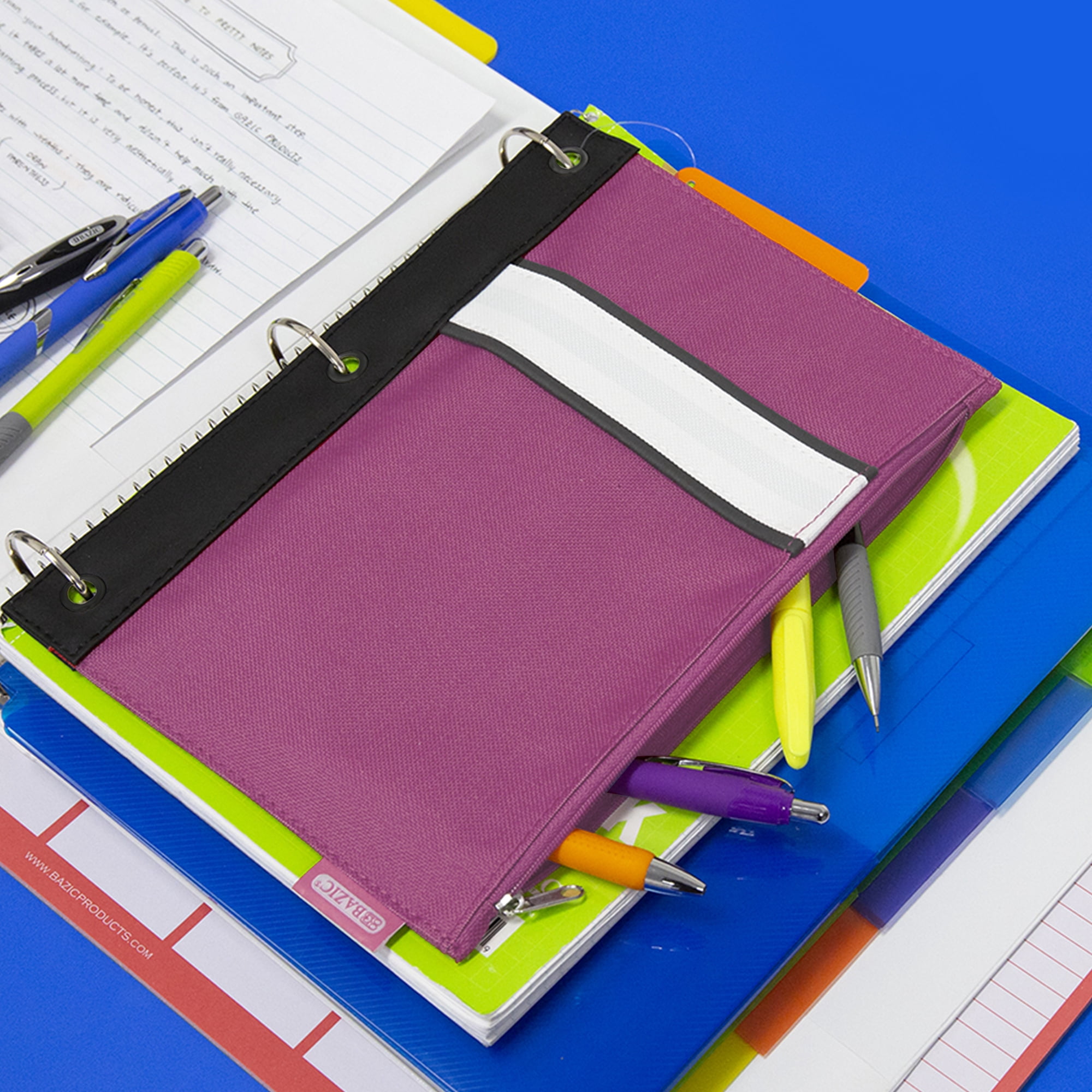 BAZIC Pencil Pouch 3 Ring Binder Pouch w/ Rivet Enforced Rings Holes, 24-Pack