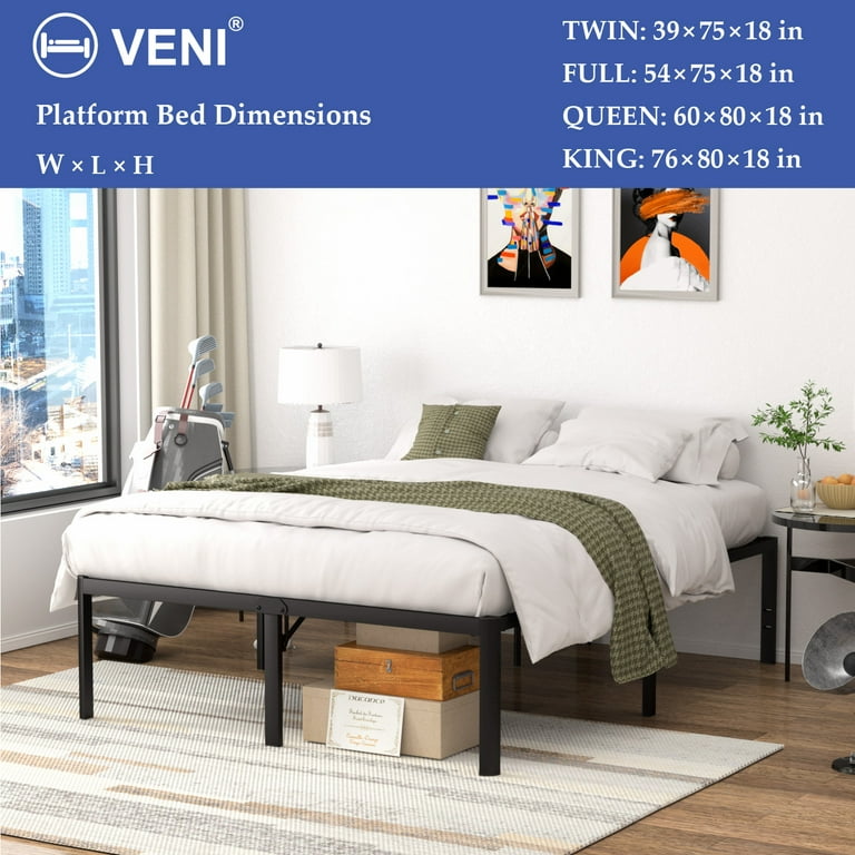 VENI 18 Heavy Duty Metal Platform Rounded Edge Bed Frame with Steel Slats  Easy Assembly, Twin 