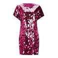thumbnail image 4 of Robe Courte à Col Rond pour Femmes avec Manches, Robe Aguichant à Paillettes, Robe de Soirée, 4 of 9