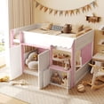 thumbnail image 5 of Harper & Bright Designs Full House Loft Bed with Playhouse, Modern Wood Cabin Bed with Storage Cabinets and Under Bed Play Area for Boys & Girls Bedroom, White+Pink, 5 of 20