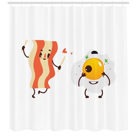 Bacon Shower Curtain Funny Cartoon Characters Of Side Up Fried