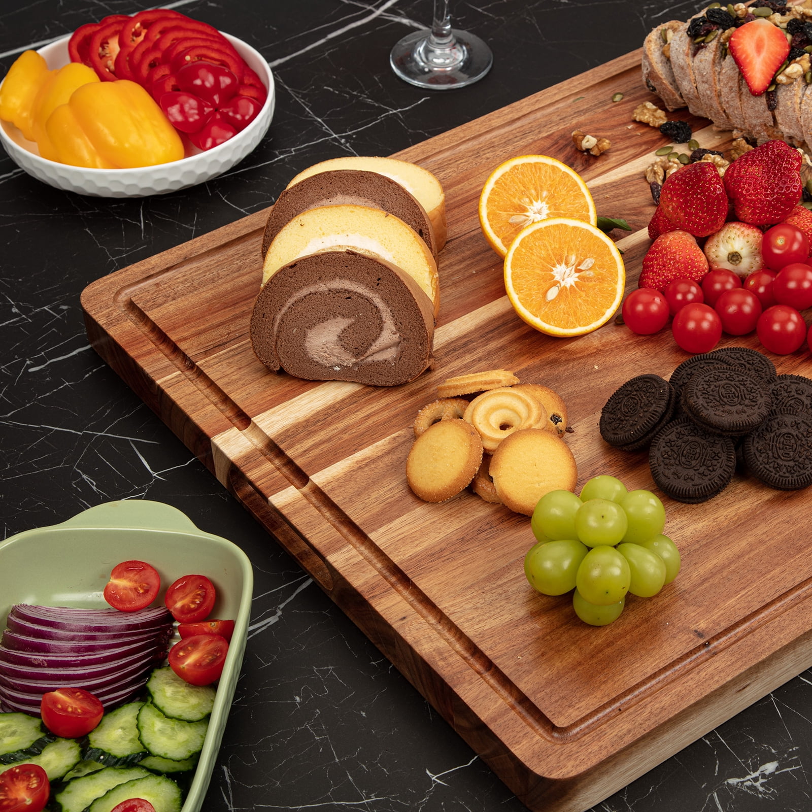 Ashion 24 x 18 inch Large Cutting Board, Thick Cutting Board Block, Wood Chopping Block with Juice Groove, Carving Tray for Meat & Cheese