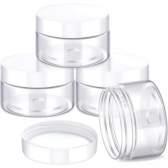 ACDANC 4Pcs Round Clear Wide-Mouth Leak Proof Plastic Container Jars with Lids for Travel Storage Makeup Beauty Products Face Creams Oils Salves Ointments Diy Makings (White,1 Ounce - 30Ml)