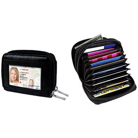 Unisex Zipped Compact Wallet - RFID Identity Safe Double Zippered Accordion Wallet