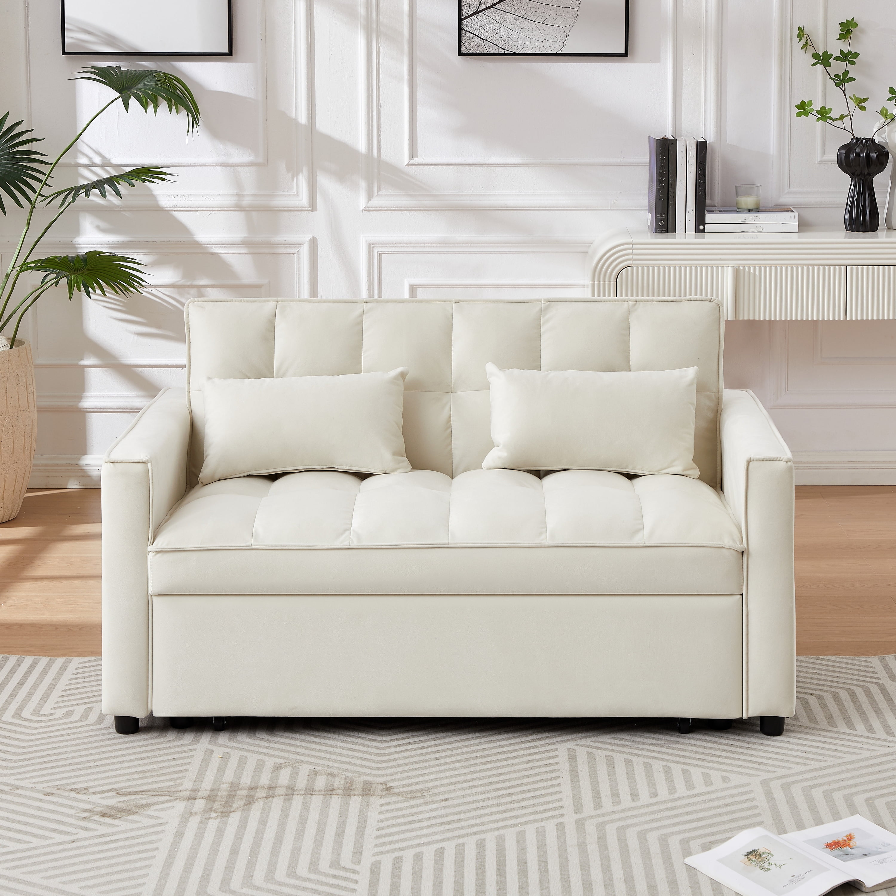3-IN-1 Convertible Sofa Bed | Compact 2-seater sofa bed | 53.5-inch Velvet Fabric Sofa | Suitable for apartments, small flats, motorhomes, children's rooms, client reception areas, office rest areas,