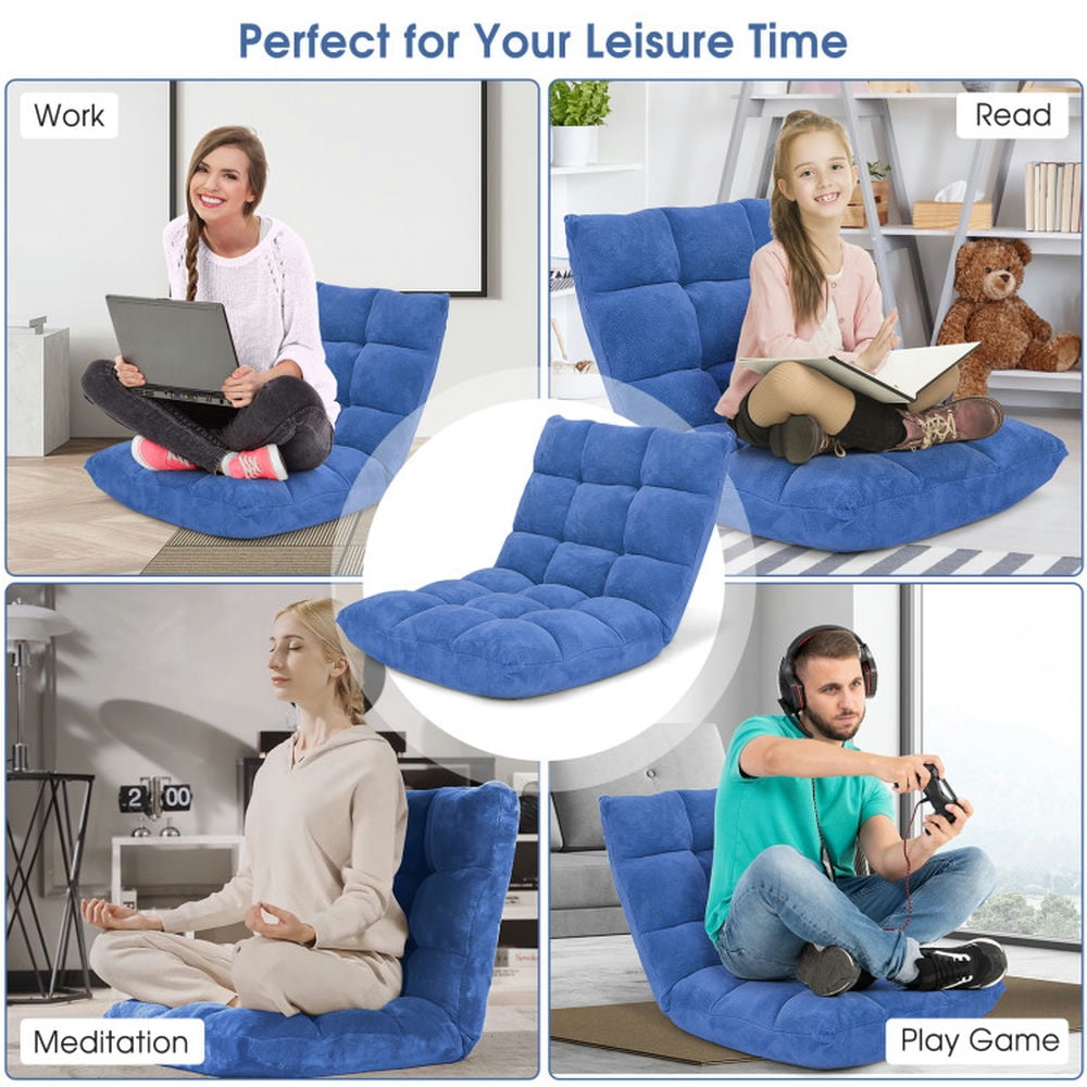 Finihen Floor Chair, Adjustable Folding Floor Chair, 14-Position Adjustable Cushioned Floor Chair, for Living Room, Bedroom, for Gaming, Reading, Blue Finihen Floor Chair, Adjustable Folding Floor Chair, 14-Position Adjustable Cushioned Floor Chair, for Living Room, Bedroom, for Gaming, Reading, Blue