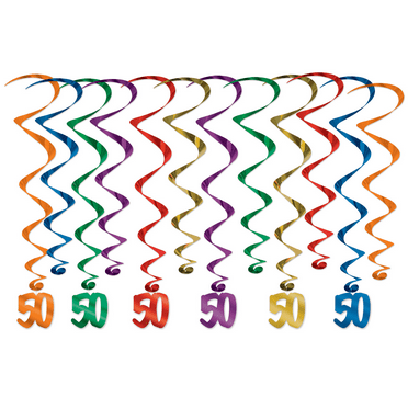 Beistle Pack of 12 Multi Assorted Colors “50” Birthday Whirls - 32”