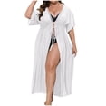thumbnail image 1 of Lace Trim Kimono Cardigan, Beach Cover Up for Swimsuit, Lightweight Summer Plus Size Sun Protection Outerwear, Boho Lace Patchwork Short Sleeve Open Front, 1 of 4
