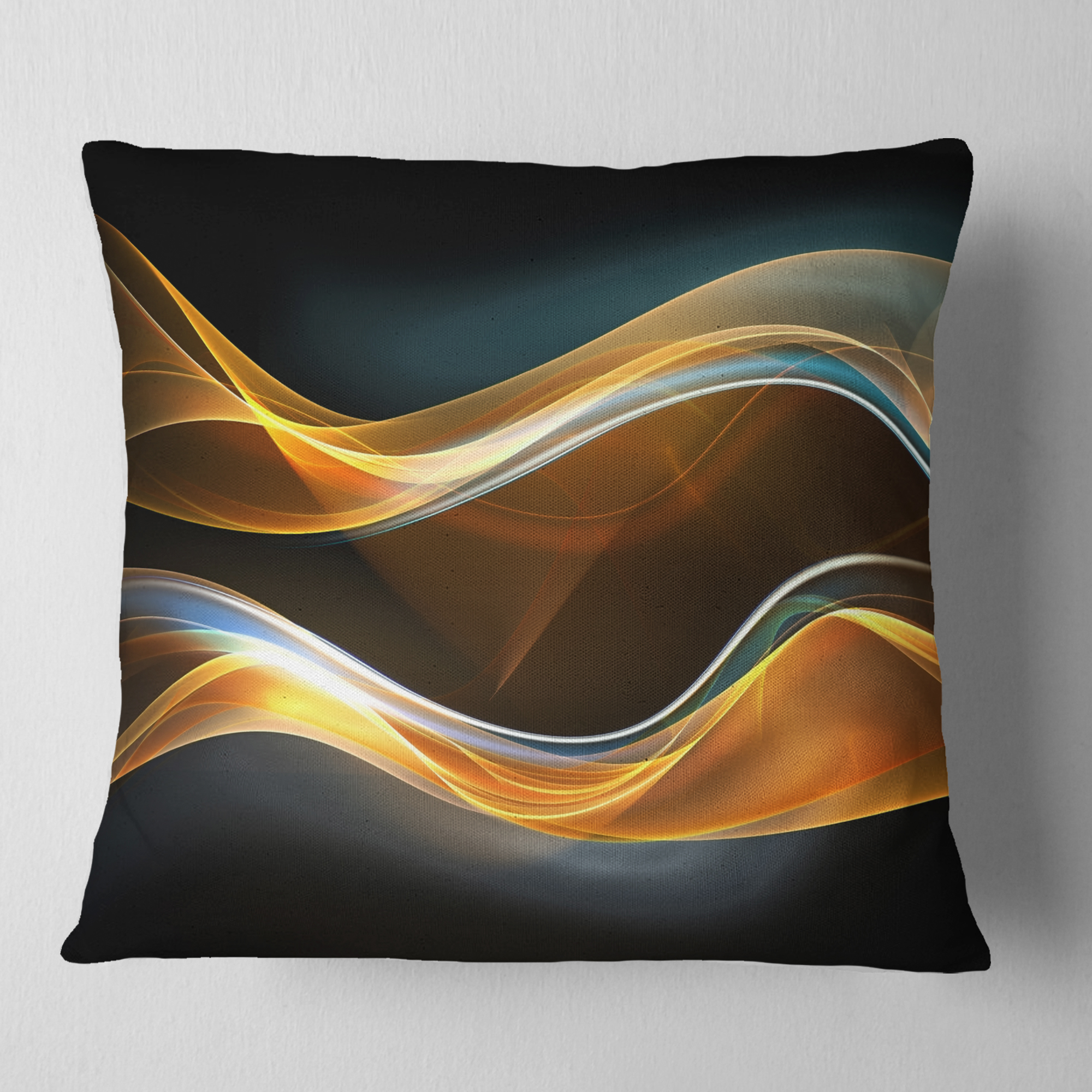 Designart 3D Gold Waves in Black - Abstract Throw Pillow - 18x18