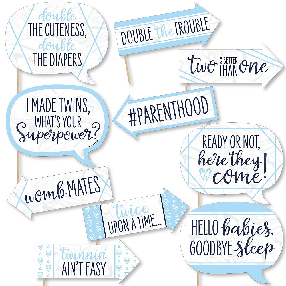 Funny It’s Twin Boys - Blue Twins Baby Shower Photo Booth Props Kit - 10 Piece