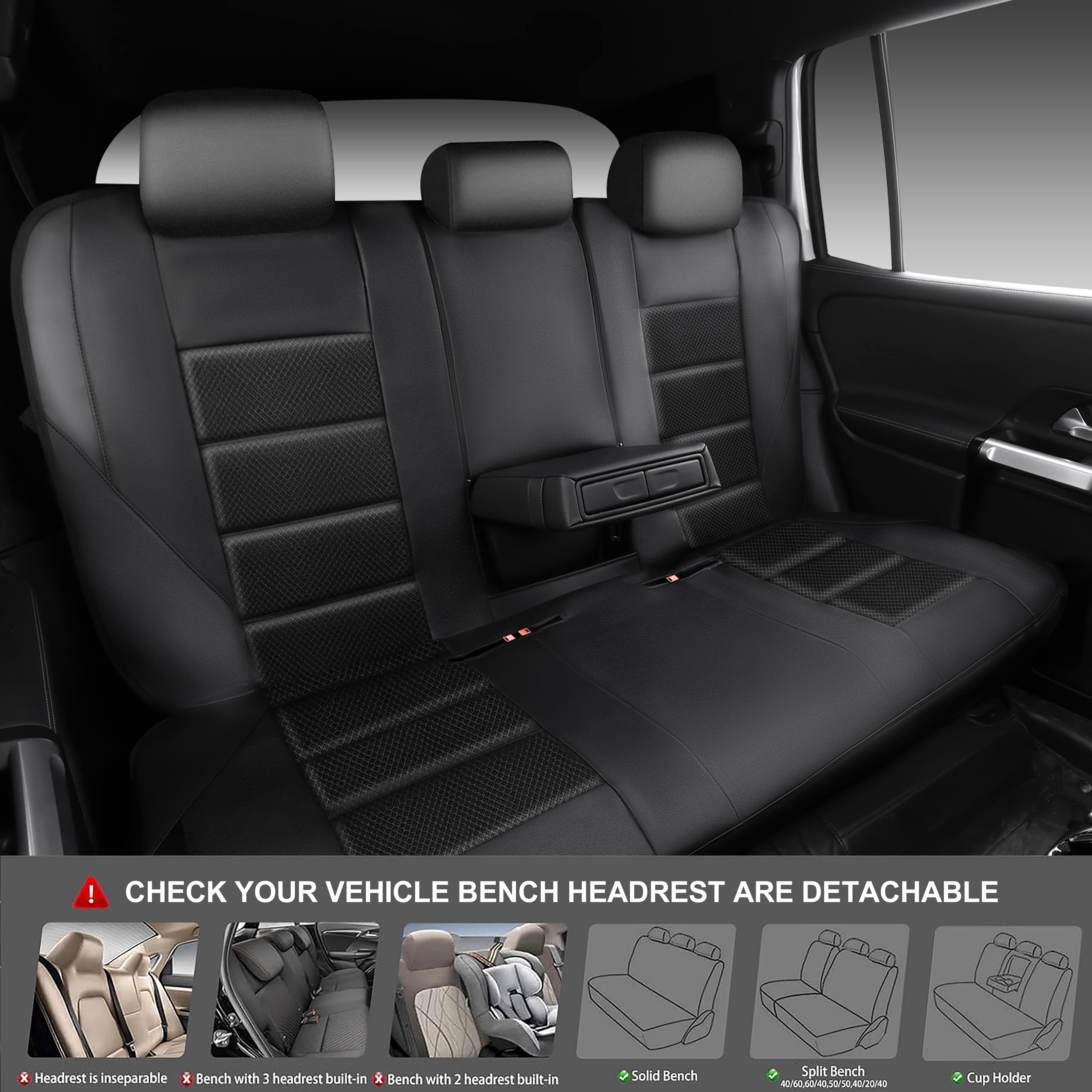 CAR GRAND Memory Foam Car Seat Rear Bench cover, breathable air mesh thick protectors for car SUV universal Fit Black