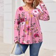 thumbnail image 4 of JSheng Women's Long Sleeve Tops Plus Size Fashion Printing Casual Round Neck Button Loose Pullover T-shirt for Daily Wear Hot Pink XXXXL, 4 of 5