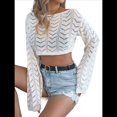 thumbnail image 3 of Blusa de Punto con Cuello Redondo y Mangas Largas para Mujer, Estilo Crochet Calado Albaricoque XL, 3 of 7