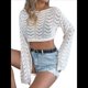 thumbnail image 3 of Blusa de Punto con Cuello Redondo y Mangas Largas para Mujer, Estilo Crochet Calado Albaricoque S, 3 of 7