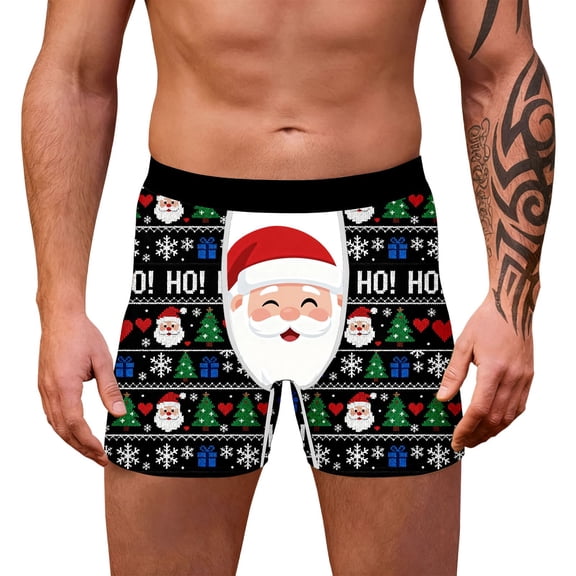 EliteGoogv Graphic Underwear for Men Funny Graphic Boxers Novelty print Christmas Men Shorts Black XXXL