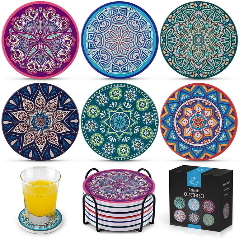 Coaster Sets Of 6 Pieces, Absorbent Ceramic Stone Marble Pattern