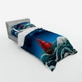 thumbnail image 3 of Ambesonne Nautical Bedding Set 4 Pcs, Cartoon Ship on Waves, Queen, Blue Orange Plum, 3 of 3