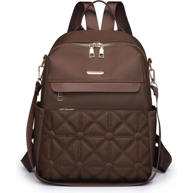 LHSHID Nylon Backpack Purse for Women Fashion Multipurpose Handbag Ladies Shoulder Bags Quilted Casual Travel Backpack Brown