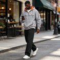 thumbnail image 7 of Delconic Mens Fleece Lined Hoodie and Straight Leg Pants Set Loose Fit Long Sleeve Half Zip Pullover Two Piece Tracksuit Light Gray L, 7 of 7