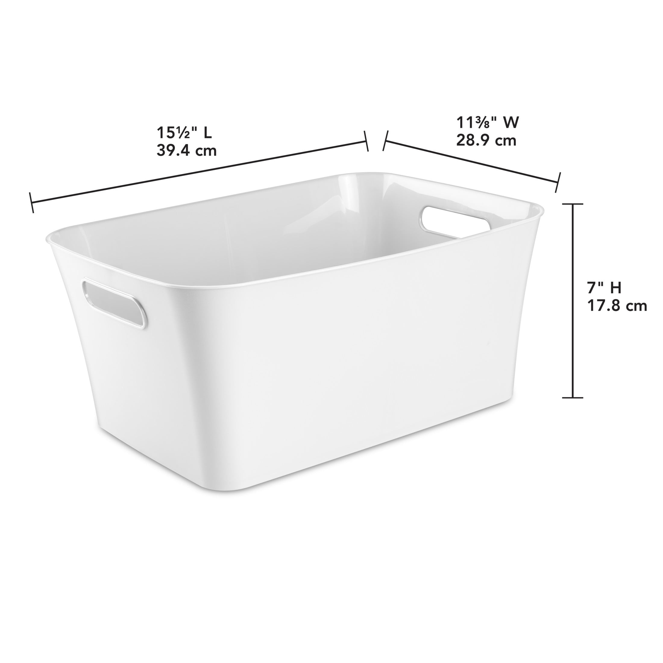 Mainstays Large Bin, Open Plastic Storage Containers, Versatile Stylish Organizers with Handles, White