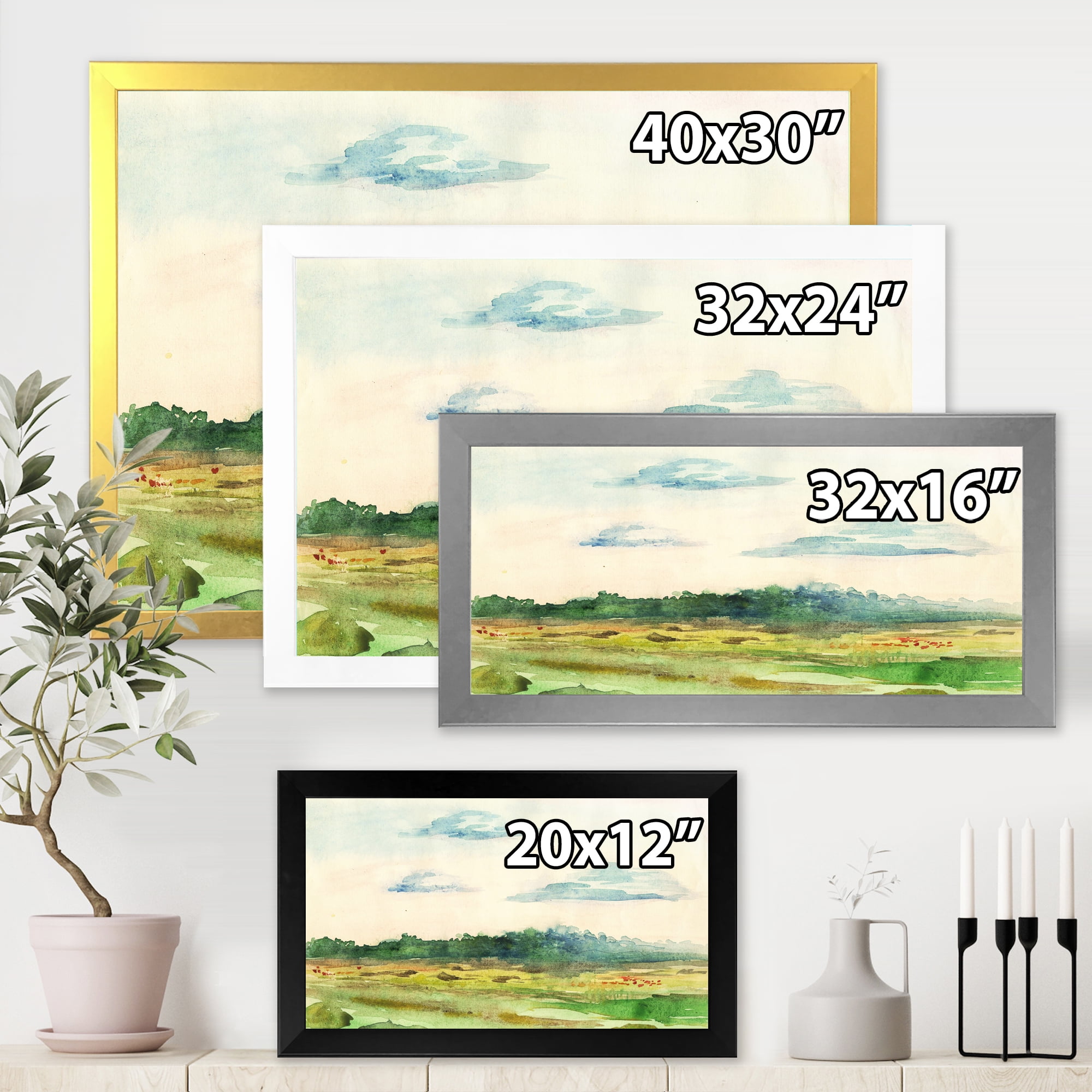 Designart 'Summer Landscape Of Green Blossoming ' Traditional Framed Art Print