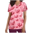 thumbnail image 2 of VKOYWKM Womens Scrub Tops Valentine's Day Shirts Cute Love Heart Print Working Uniform Short Sleeve Casual V Neck Nurse Uniforms Holiday Nurse Scrubs with Pockets, 2 of 5