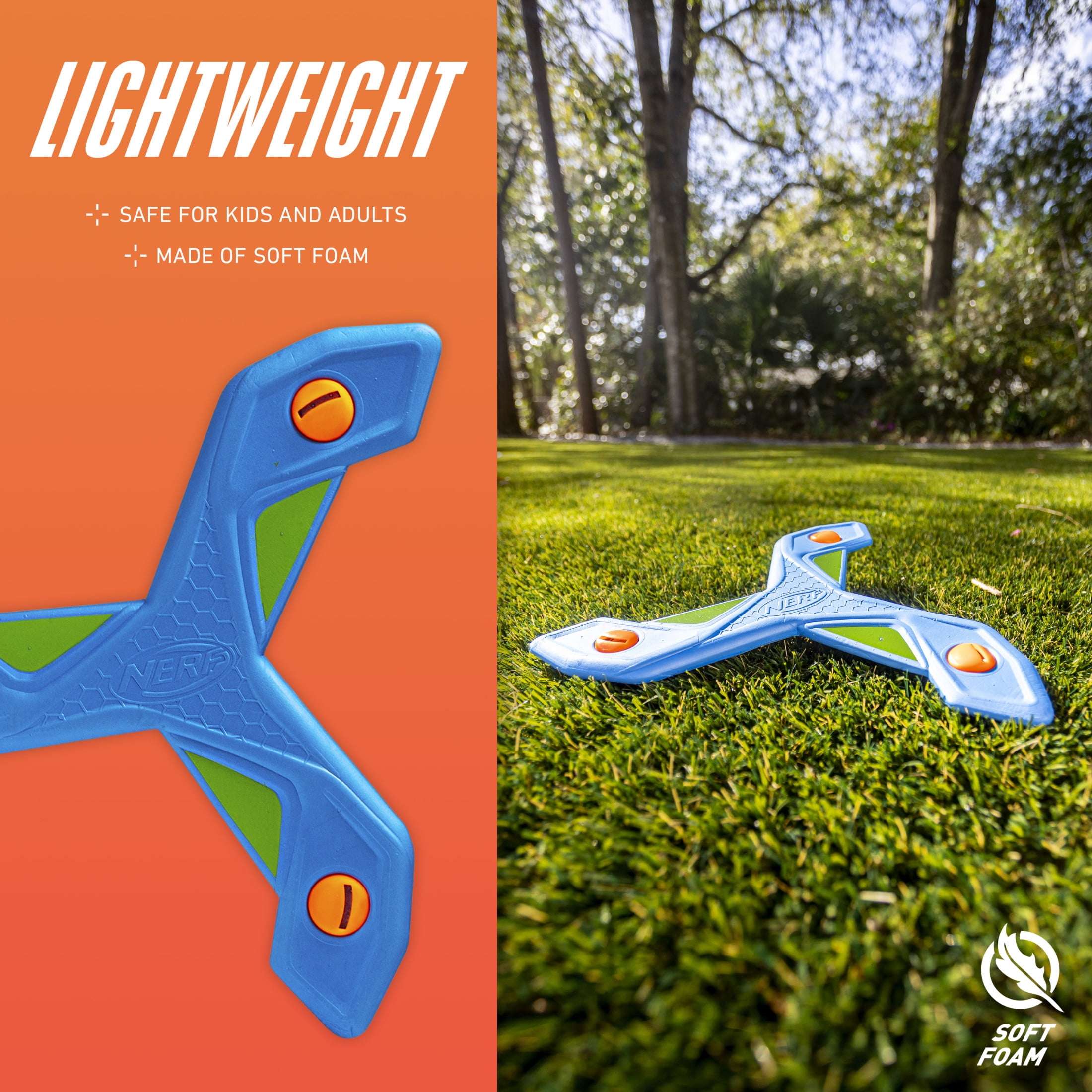 NERF Kids Toy Boomerang - Slingerang Soft NERF Foam Boomerang for Kids - Great Outdoor Gift for Boys + Girls - Perfect Backyard + Beach Toy for All Kids - Throw + Return Whistling Youth Boomerang