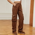 thumbnail image 4 of IROINNID Pants for Women Cargo High Waist Loose Fit Classic Outdoor Straight Leg Cargo Pants with Multiple Pockets,Brown, 4 of 7