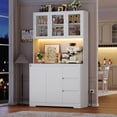 thumbnail image 3 of Homfa 70.9'' Kitchen Pantry Cabinet with Charging Station and LED Light, 3 Drawers Buffet Storage Cabinet with Glass Doors and Adjustable Shelves, White, 3 of 10