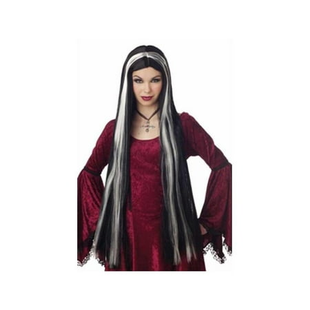 Adult Super Long Black Wig With White Streaks