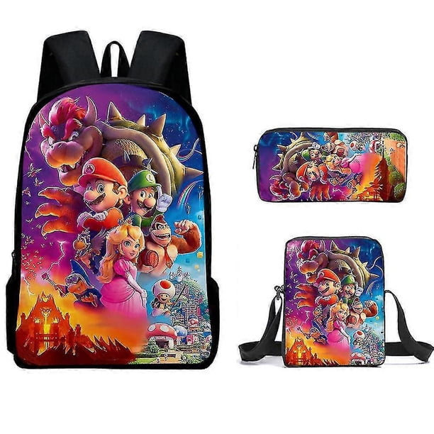 3pcs/set Super Mario Bros Printed Backpack Crossbody Bag Pencil Case For Kids Boys Girls
