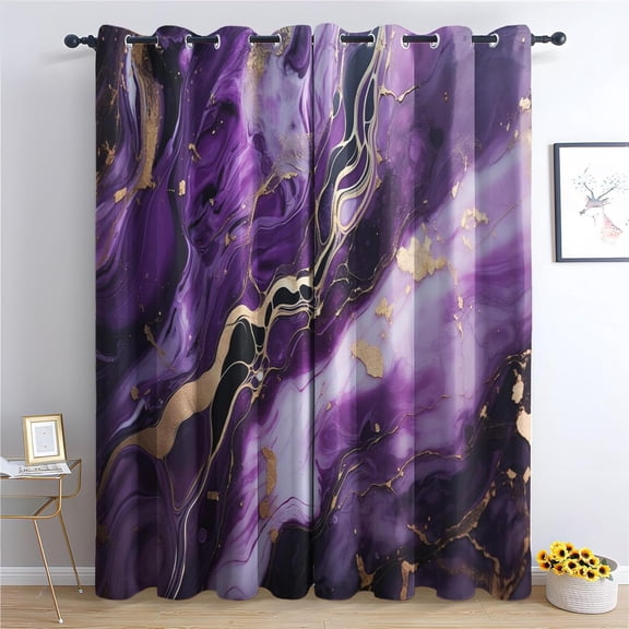 Purple Marble Curtains For Living Room, Abstract Blackout Curtains For Bedroom - Modern Decor Window Curtains 52"W x 63"L (Pack of 2)
