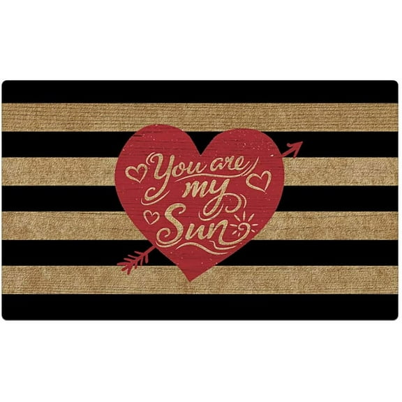 Rubber Welcome Door Mat, Decorative Indoor Outdoor Doormat Non Slip Front Door Mat, Easy to Clean Low Profile Mat for Entry Patio Garage High Traffic Areas, 17.3" x 28.9" (Heart)