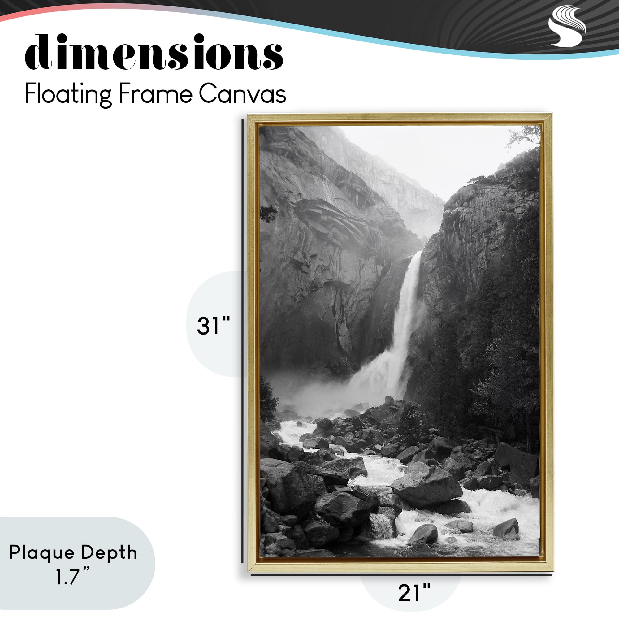 Stupell Industries Rocky Yosemite Falls Gold Framed Floater Canvas Wall Art, design by Kim Curinga