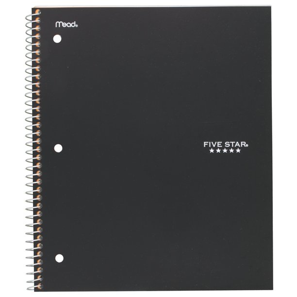 Five Star Notebook, 1 Subject, College Ruled, Black (11255) Walmart