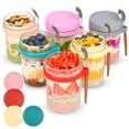 thumbnail image 1 of Recipientes de avena Overnight Oats Xileanalee, 530 ml, con tapas y cucharas, paquete de 6, 1 of 9