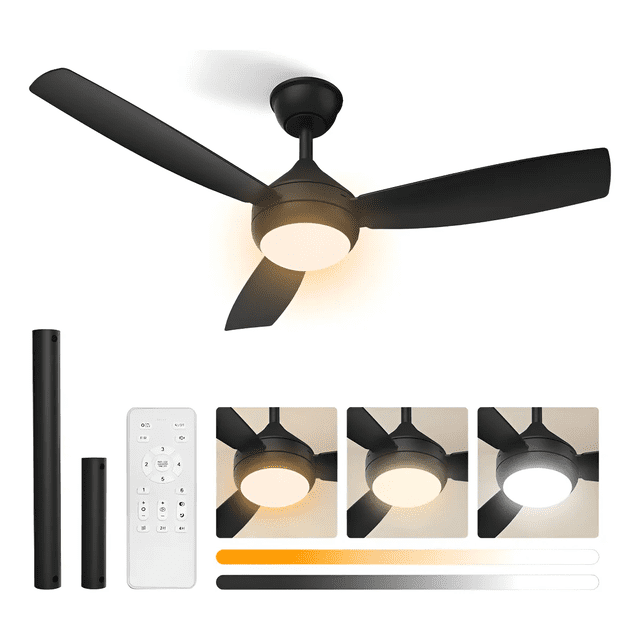 Ventilador De Techo 106cm Con Luz Led Regulable, 3 Aspas Snap-on, Silencioso Ventilador Techo Xtellar negro