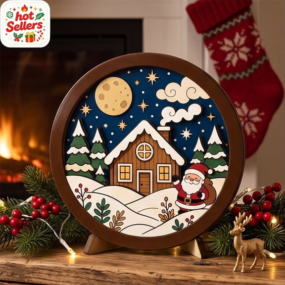 DIY Blank Wooden Christmas Sign Kit with Santa Snowman Layered Design for Holiday Home Party Decor, Handmade Paintable Xmas Ornament Craft Gift for Kids Adults and Family