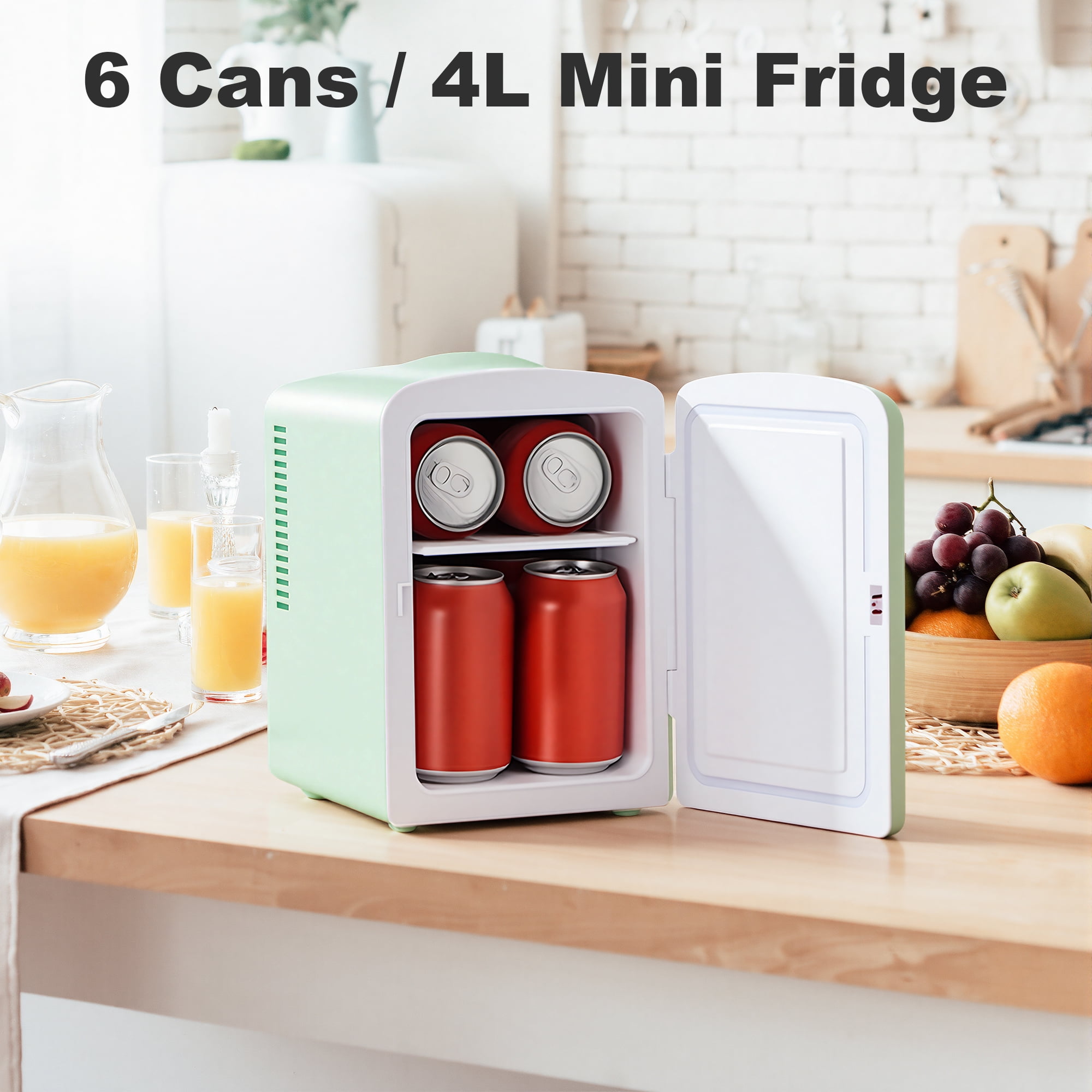 4L/6Can Mini Fridge，Portable Skincare Refrigerator，Small Cooler，Retro Design, Wave Patterns