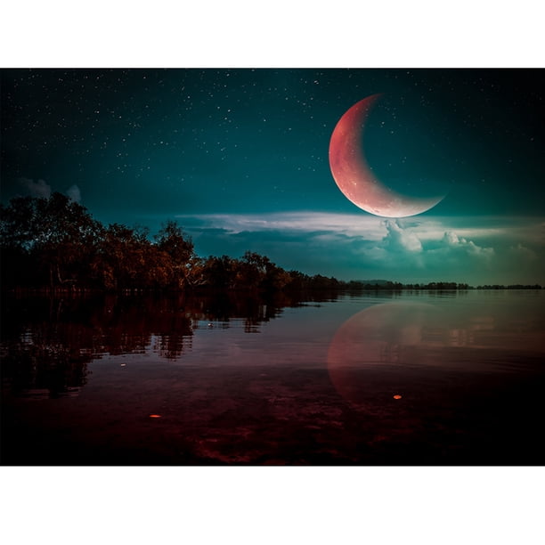 Pintura de taladro de diamante (DE1812) Moonlight Lake Round Kit Mosaico Imagen 5D Full DIY 20X30cm Hugtrwg Para estrenar