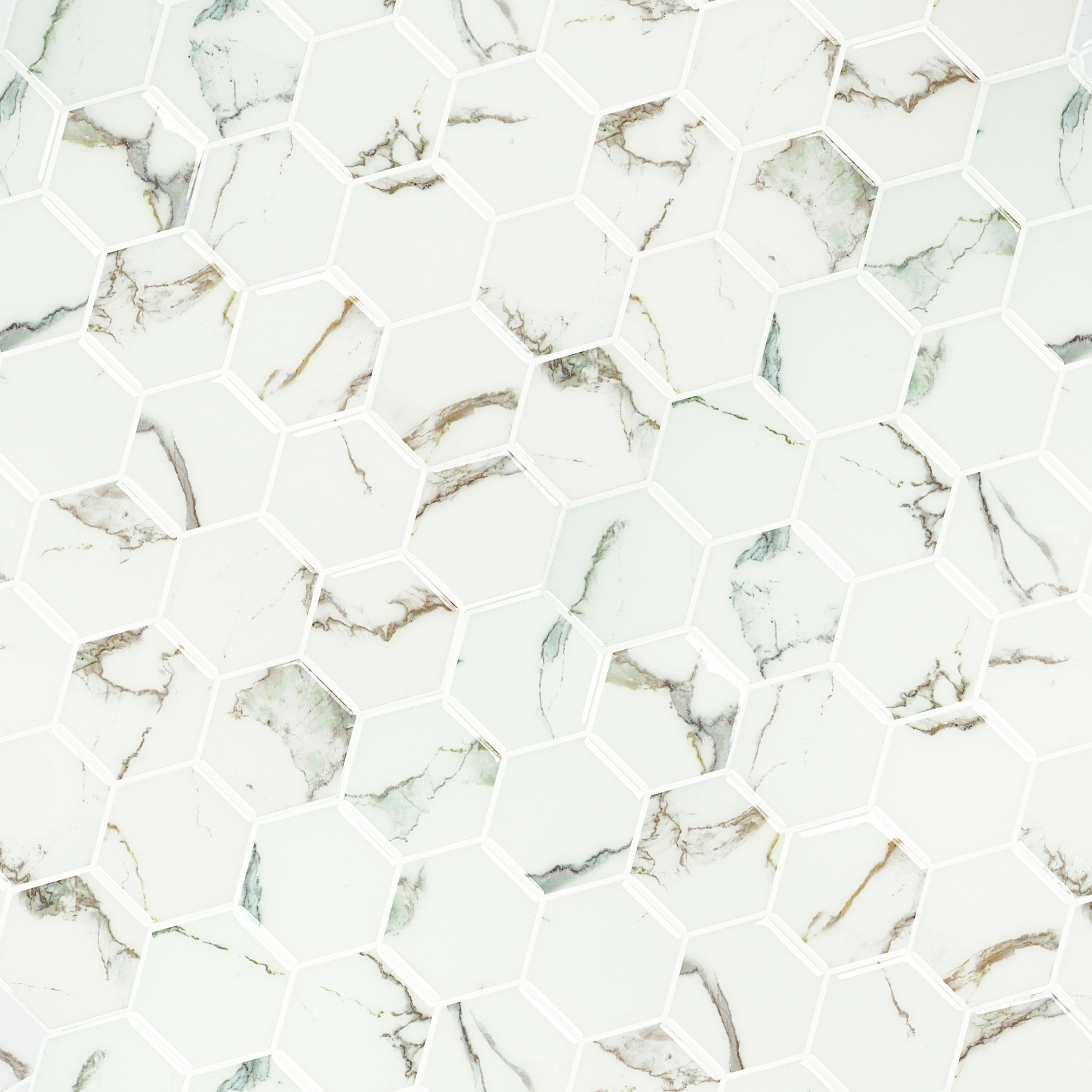 Mainstays 10 in. W x 10 in. L White Marble Hexagon Peel & Stick Mosaic Wall Tile (2.72 Sqft / pack)